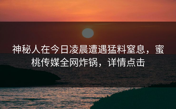 神秘人在今日凌晨遭遇猛料窒息，蜜桃传媒全网炸锅，详情点击