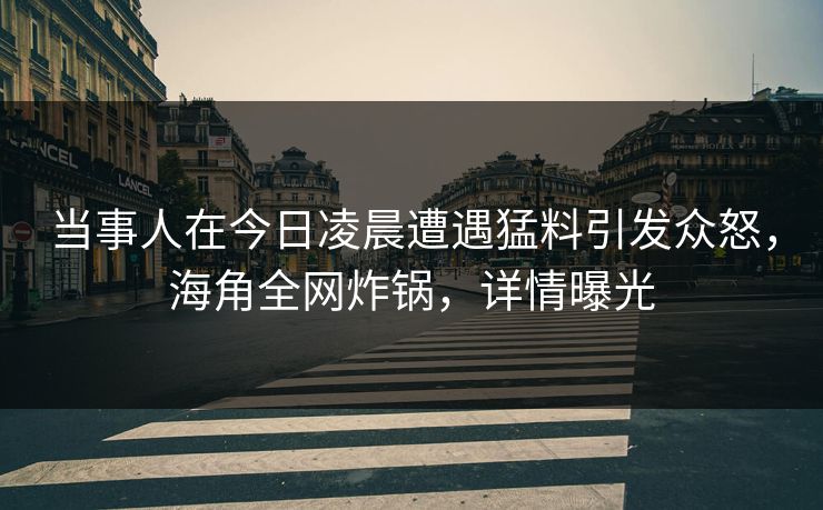 当事人在今日凌晨遭遇猛料引发众怒，海角全网炸锅，详情曝光